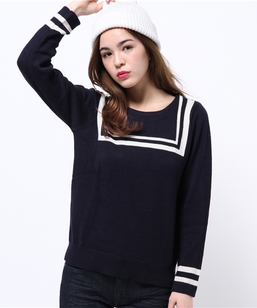 DISCOAT（ディスコート）の「【Discoat】セーラーJQDプルオーバー（ニット/セーター・レディース・オフホワイト/ネイビー・ﾌﾘ-）」の11枚目の写真