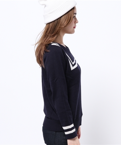 DISCOAT（ディスコート）の「【Discoat】セーラーJQDプルオーバー（ニット/セーター・レディース・オフホワイト/ネイビー・ﾌﾘ-）」の8枚目の写真