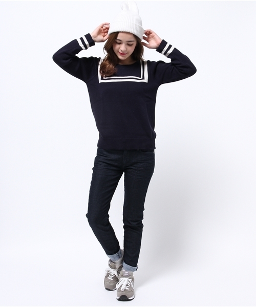 DISCOAT（ディスコート）の「【Discoat】セーラーJQDプルオーバー（ニット/セーター・レディース・オフホワイト/ネイビー・ﾌﾘ-）」の10枚目の写真