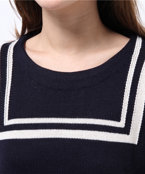 DISCOAT（ディスコート）の「【Discoat】セーラーJQDプルオーバー（ニット/セーター・レディース・オフホワイト/ネイビー・ﾌﾘ-）」の4枚目の写真