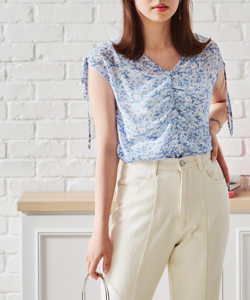 acro（アクロ）の「フラワープリントギャザーブラウス/AC1433（シャツ/ブラウス・レディース・ピンク/イエロー/ブルー/グリーン・ﾌﾘ-）」の3枚目の写真