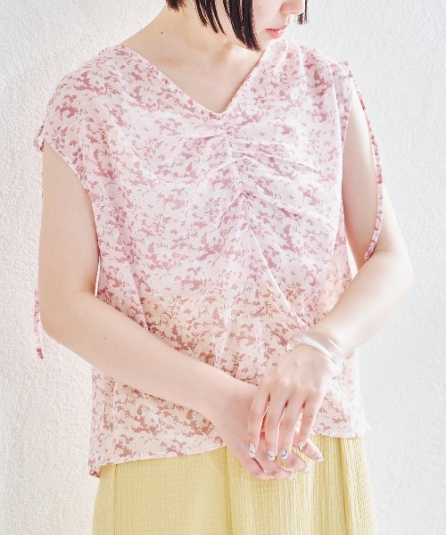 acro（アクロ）の「フラワープリントギャザーブラウス/AC1433（シャツ/ブラウス・レディース・ピンク/イエロー/ブルー/グリーン・ﾌﾘ-）」の12枚目の写真