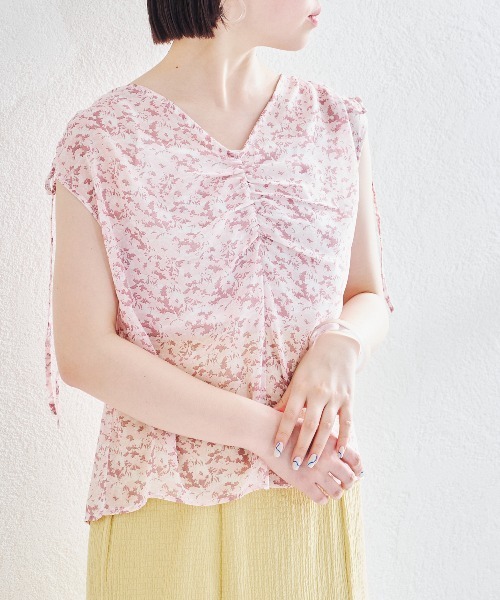 acro（アクロ）の「フラワープリントギャザーブラウス/AC1433（シャツ/ブラウス・レディース・ピンク/イエロー/ブルー/グリーン・ﾌﾘ-）」の10枚目の写真