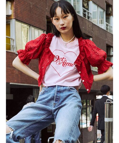 jouetie（ジュエティ）の「スクエアネックレースブラウス（シャツ/ブラウス・レディース・ブラック/レッド/オフホワイト・MEDIUM）」の3枚目の写真