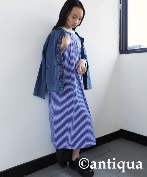 antiqua（アンティカ）の「ストライプ柄Aラインワンピース（ワンピース・キッズ・ブルー・130/140/150/160）」の17枚目の写真