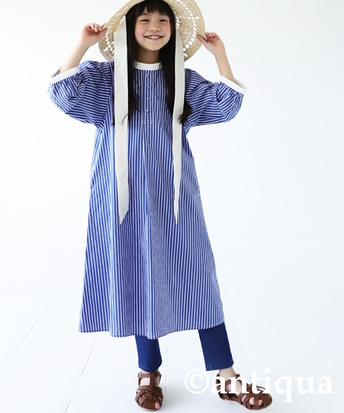 antiqua（アンティカ）の「ストライプ柄Aラインワンピース（ワンピース・キッズ・ブルー・130/140/150/160）」の13枚目の写真