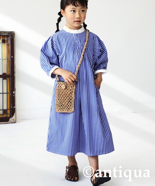 antiqua（アンティカ）の「ストライプ柄Aラインワンピース（ワンピース・キッズ・ブルー・130/140/150/160）」の5枚目の写真