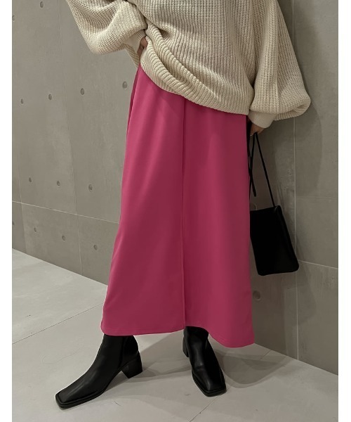 Re:EDIT（リエディ）の「[新色追加][低身長/高身長サイズ有]フロントスリットジョーゼットポンチIラインスカート（スカート・レディース・ブラック/ピンク/オレンジ/ブルー/アイボリー/グリーン/ホワイト系その他・SHORT/MEDIUM/TALL/LARGE）」の6枚目の写真