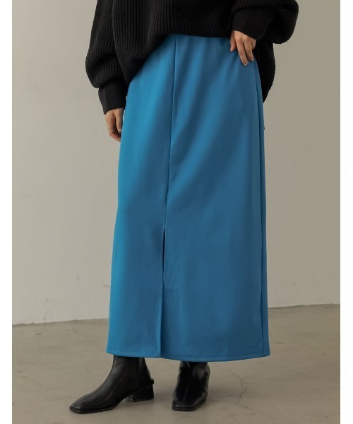 Re:EDIT（リエディ）の「[新色追加][低身長/高身長サイズ有]フロントスリットジョーゼットポンチIラインスカート（スカート・レディース・ブラック/ピンク/オレンジ/ブルー/アイボリー/グリーン/ホワイト系その他・SHORT/MEDIUM/TALL/LARGE）」の5枚目の写真