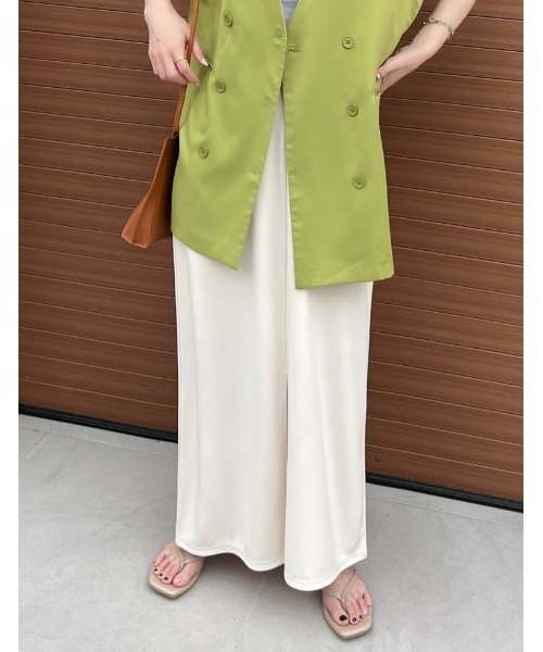 Re:EDIT（リエディ）の「[新色追加][低身長/高身長サイズ有]フロントスリットジョーゼットポンチIラインスカート（スカート・レディース・ブラック/ピンク/オレンジ/ブルー/アイボリー/グリーン/ホワイト系その他・SHORT/MEDIUM/TALL/LARGE）」の2枚目の写真