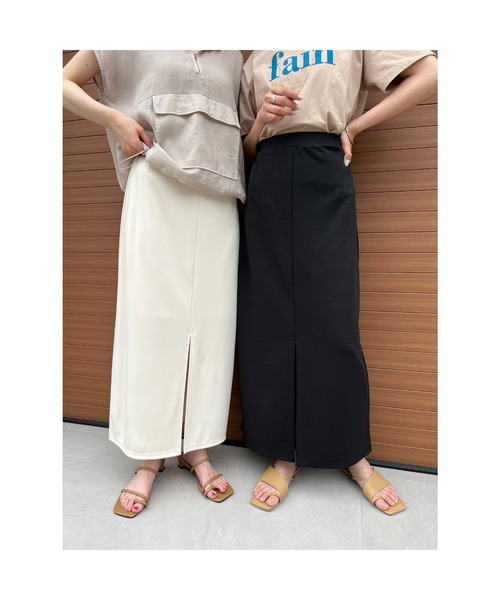 Re:EDIT（リエディ）の「[新色追加][低身長/高身長サイズ有]フロントスリットジョーゼットポンチIラインスカート（スカート・レディース・ブラック/ピンク/オレンジ/ブルー/アイボリー/グリーン/ホワイト系その他・SHORT/MEDIUM/TALL/LARGE）」の18枚目の写真