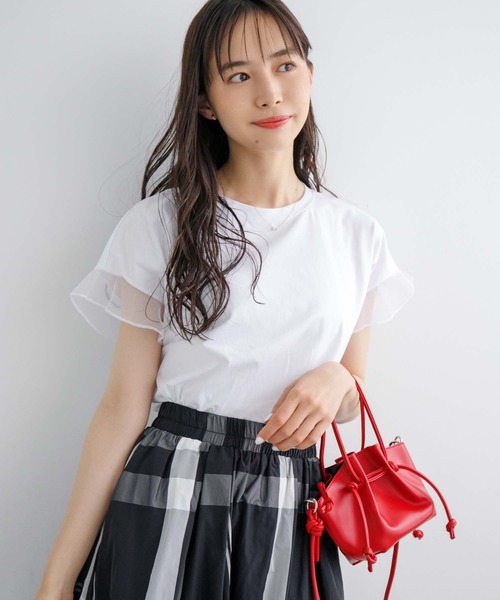 fifth(フィフス)の「チュールドッキングTシャツ(Tシャツ/カットソー・レディース・ホワイト/ブラック・M)」の9枚目の写真