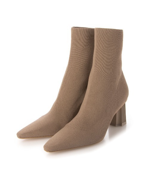 EVOL(イーボル)の「【EVOL】7cmデザインヒールニットショートブーツ BT23517(ブーツ・レディース・ブラック/ベージュ/アイボリー・22.5cm/23.5cm/24.5cm/23.0cm/24.0cm/22.0cm)」の1枚目の写真