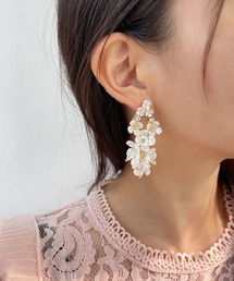 【金属アレルギー対応】 フラワー デコレーション ドロップピアス / チタンポスト