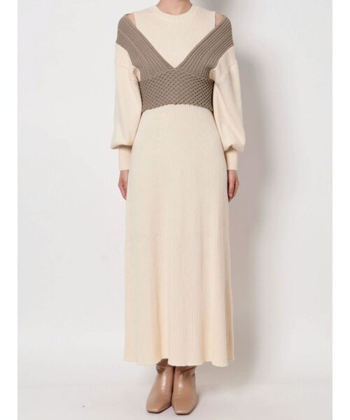 LAGUNAMOON（ラグナムーン）の「ベストレイヤードパターンニットワンピース（ワンピース・レディース・アイボリー/ブラック/ブラウン・SMALL/MEDIUM）」の7枚目の写真