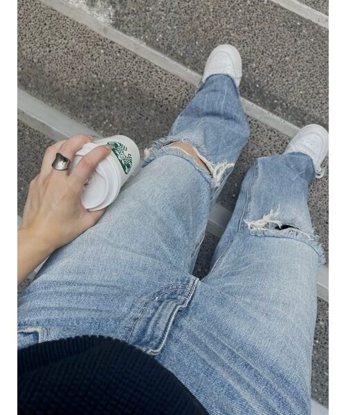 EVRIS（エヴリス）の「ダメージワイドデニムパンツ（デニムパンツ・レディース・ライトブルー/ブルー・MEDIUM/SMALL）」の10枚目の写真