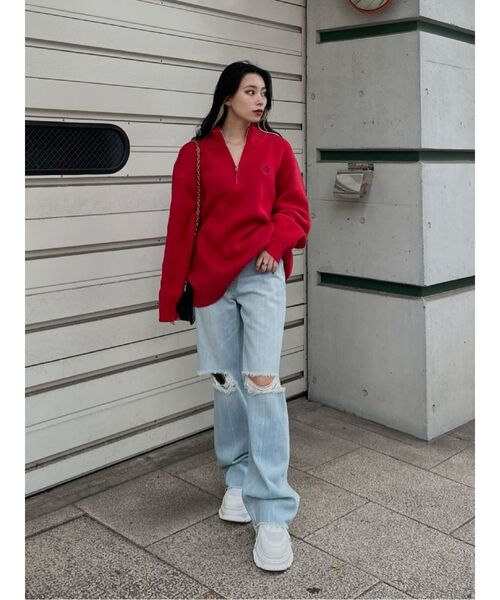 EVRIS（エヴリス）の「ダメージワイドデニムパンツ（デニムパンツ・レディース・ライトブルー/ブルー・MEDIUM/SMALL）」の11枚目の写真