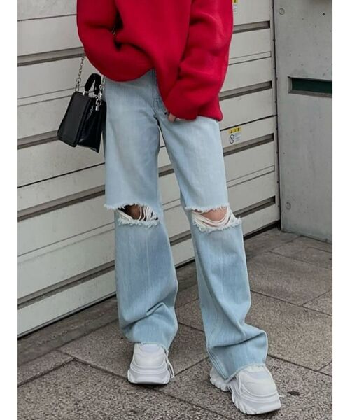 EVRIS（エヴリス）の「ダメージワイドデニムパンツ（デニムパンツ・レディース・ライトブルー/ブルー・MEDIUM/SMALL）」の12枚目の写真