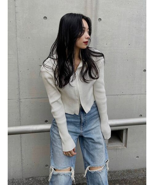 EVRIS（エヴリス）の「ダメージワイドデニムパンツ（デニムパンツ・レディース・ライトブルー/ブルー・MEDIUM/SMALL）」の14枚目の写真