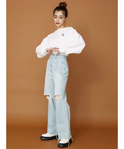 EVRIS（エヴリス）の「ダメージワイドデニムパンツ（デニムパンツ・レディース・ライトブルー/ブルー・MEDIUM/SMALL）」の22枚目の写真