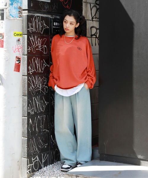 MSG（エムエスジー）の「オーバーサイズビリヤードロゴジャガードクルーニット ロゴ刺繍（ニット/セーター・メンズ・アッシュグレー/ブラック/アイボリー/オレンジ/グリーン/ライム/サックスブルー/ブラウン/チャコール/マスタード・S/M/L/XL）」の20枚目の写真