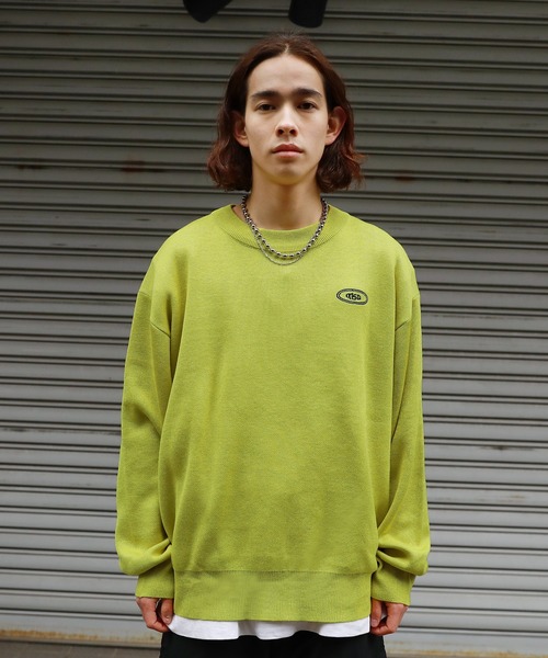 MSG（エムエスジー）の「オーバーサイズビリヤードロゴジャガードクルーニット ロゴ刺繍（ニット/セーター・メンズ・アッシュグレー/ブラック/アイボリー/オレンジ/グリーン/ライム/サックスブルー/ブラウン/チャコール/マスタード・S/M/L/XL）」の19枚目の写真