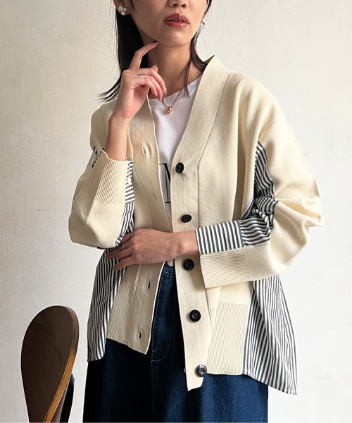 Chez toi(シェトワ)の「軽量ニットBACKストライプカーディガン(カーディガン/ボレロ・レディース・ブラック/グレー/オフホワイト/オレンジ・FREE)」の5枚目の写真