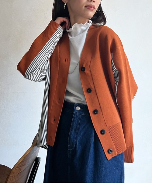 Chez toi(シェトワ)の「軽量ニットBACKストライプカーディガン(カーディガン/ボレロ・レディース・ブラック/グレー/オフホワイト/オレンジ・FREE)」の10枚目の写真