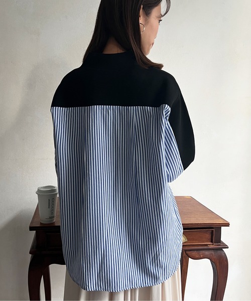 Chez toi(シェトワ)の「軽量ニットBACKストライプカーディガン(カーディガン/ボレロ・レディース・ブラック/グレー/オフホワイト/オレンジ・FREE)」の7枚目の写真