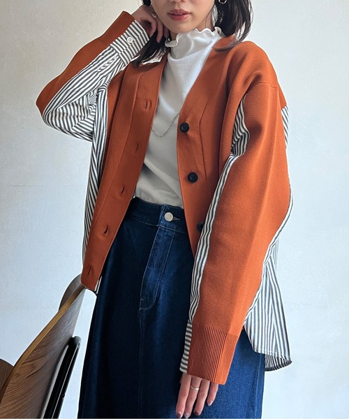 Chez toi(シェトワ)の「軽量ニットBACKストライプカーディガン(カーディガン/ボレロ・レディース・ブラック/グレー/オフホワイト/オレンジ・FREE)」の15枚目の写真