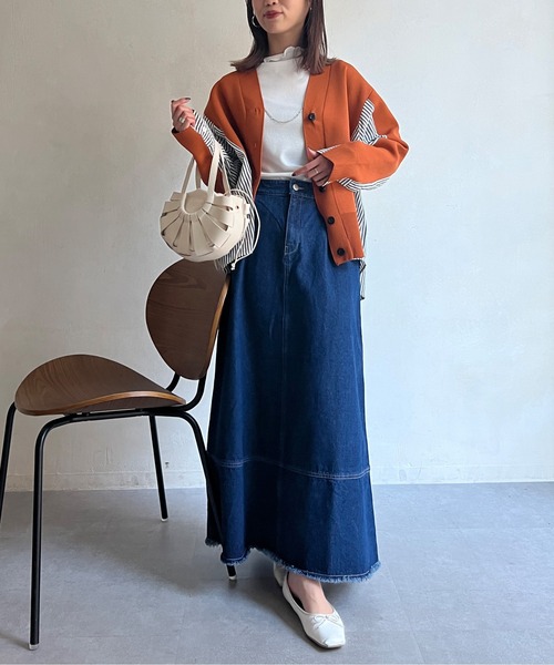 Chez toi(シェトワ)の「軽量ニットBACKストライプカーディガン(カーディガン/ボレロ・レディース・ブラック/グレー/オフホワイト/オレンジ・FREE)」の16枚目の写真