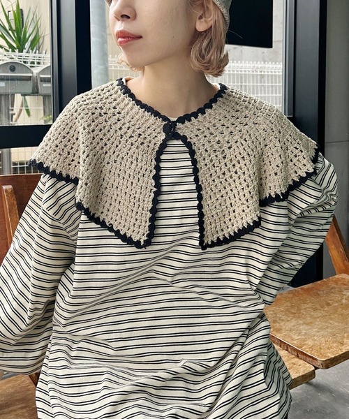CIAOPANIC（チャオパニック）の「ニット付け襟（付け襟・レディース・ブラック/ベージュ・FREE）」の2枚目の写真