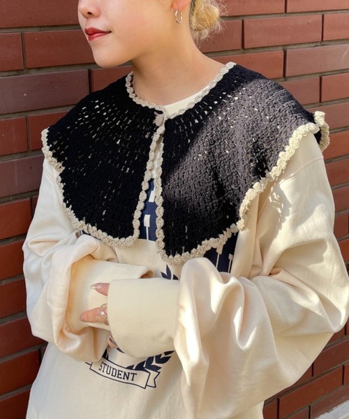 CIAOPANIC（チャオパニック）の「ニット付け襟（付け襟・レディース・ブラック/ベージュ・FREE）」の6枚目の写真