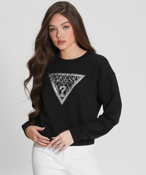 Guess（ゲス）の「Crystal Mesh Logo Sweatshirt（スウェット・レディース・イエロー/ブラック/グリーン・MEDIUM/SMALL/X-SMALL）」の5枚目の写真