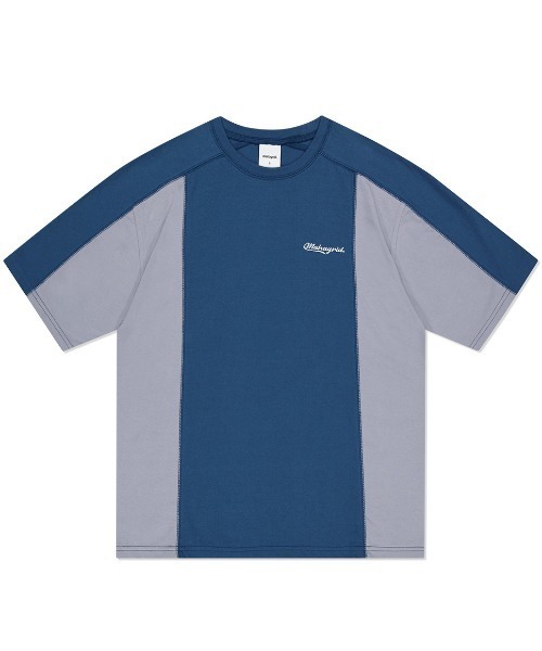 MAHAGRID(マハグリッド)の「『mahagrid/マハグリッド』BLOCK SECTION TEE/切り替え 半袖 カットソー(Tシャツ/カットソー・レディース・ネイビー/ベージュ・M/L)」の2枚目の写真
