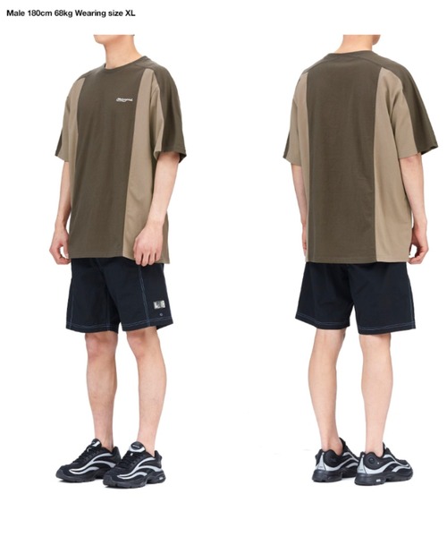 MAHAGRID(マハグリッド)の「『mahagrid/マハグリッド』BLOCK SECTION TEE/切り替え 半袖 カットソー(Tシャツ/カットソー・レディース・ネイビー/ベージュ・M/L)」の3枚目の写真
