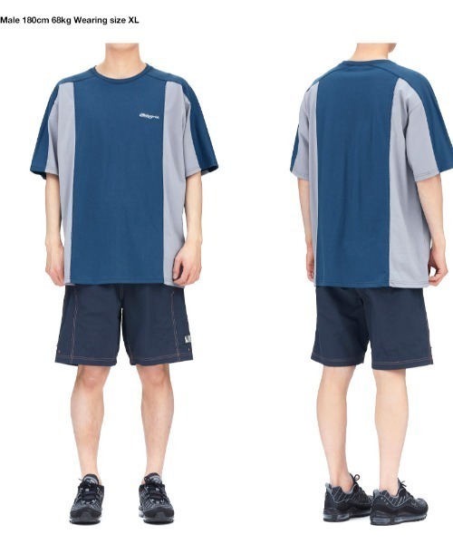 MAHAGRID(マハグリッド)の「『mahagrid/マハグリッド』BLOCK SECTION TEE/切り替え 半袖 カットソー(Tシャツ/カットソー・レディース・ネイビー/ベージュ・M/L)」の4枚目の写真
