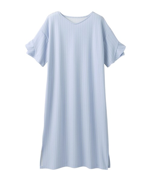 alotta(アロッタ)の「華奢見せ&サラサラ素材が夏に嬉しい。フリル袖Tシャツワンピース【Sサイズ展開あり】(ワンピース・レディース・ネイビー/ブルー系その他/ベージュ/ブラック系その他/ライトピンク/グレイッシュブルー/モカ/ブラック/ライトブルー/レッド/サックスブルー/ブルーグリーン/ドット/ホワイト系その他・XXXX-LARGE/SMALL/X-LARGE/XX-LARGE/LARGE/XXX-LARGE/MEDIUM)」の8枚目の写真