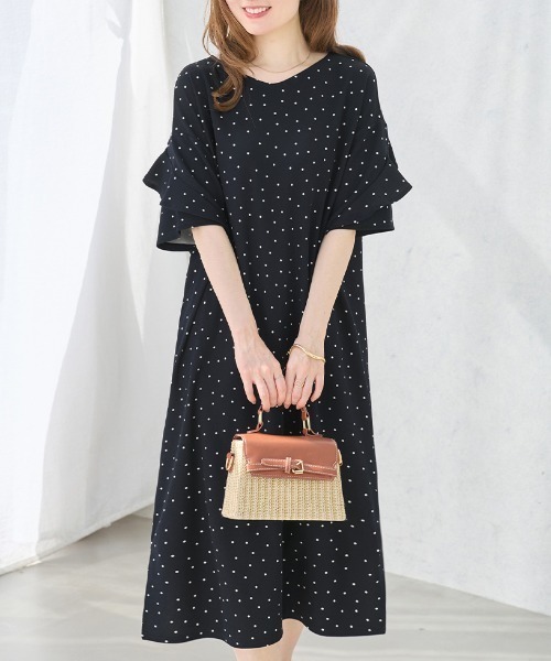 alotta(アロッタ)の「華奢見せ&サラサラ素材が夏に嬉しい。フリル袖Tシャツワンピース【Sサイズ展開あり】(ワンピース・レディース・ネイビー/ブルー系その他/ベージュ/ブラック系その他/ライトピンク/グレイッシュブルー/モカ/ブラック/ライトブルー/レッド/サックスブルー/ブルーグリーン/ドット/ホワイト系その他・XXXX-LARGE/SMALL/X-LARGE/XX-LARGE/LARGE/XXX-LARGE/MEDIUM)」の19枚目の写真