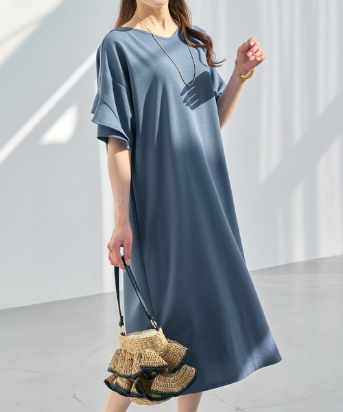 alotta(アロッタ)の「華奢見せ&サラサラ素材が夏に嬉しい。フリル袖Tシャツワンピース【Sサイズ展開あり】(ワンピース・レディース・ネイビー/ブルー系その他/ベージュ/ブラック系その他/ライトピンク/グレイッシュブルー/モカ/ブラック/ライトブルー/レッド/サックスブルー/ブルーグリーン/ドット/ホワイト系その他・XXXX-LARGE/SMALL/X-LARGE/XX-LARGE/LARGE/XXX-LARGE/MEDIUM)」の21枚目の写真
