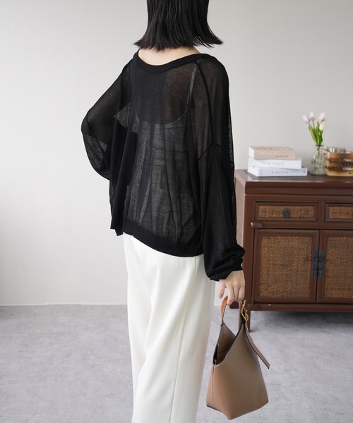 IAMUSE（アイアミューズ）の「シアーカーディガン S0846【IAMUSE】（カーディガン/ボレロ・レディース・ブラック/パープル/オフホワイト・FREE）」の19枚目の写真