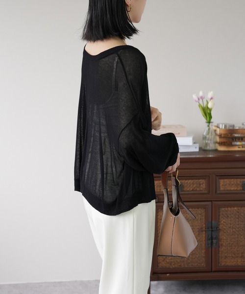 IAMUSE（アイアミューズ）の「シアーカーディガン S0846【IAMUSE】（カーディガン/ボレロ・レディース・ブラック/パープル/オフホワイト・FREE）」の20枚目の写真