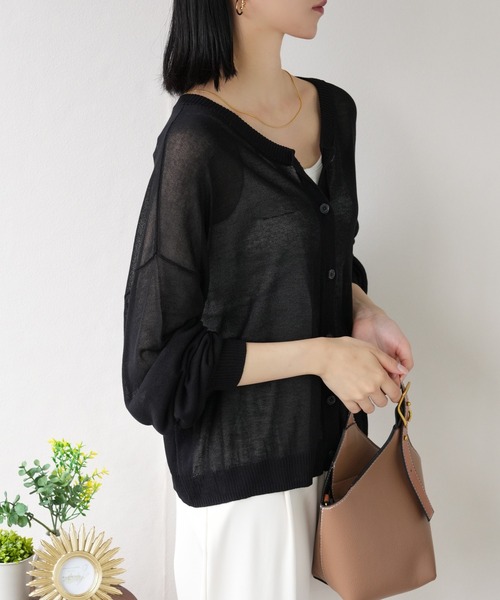 IAMUSE（アイアミューズ）の「シアーカーディガン S0846【IAMUSE】（カーディガン/ボレロ・レディース・ブラック/パープル/オフホワイト・FREE）」の21枚目の写真