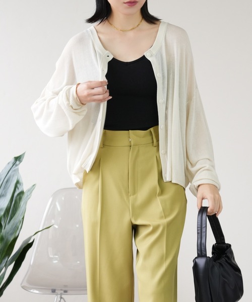 IAMUSE（アイアミューズ）の「シアーカーディガン S0846【IAMUSE】（カーディガン/ボレロ・レディース・ブラック/パープル/オフホワイト・FREE）」の5枚目の写真