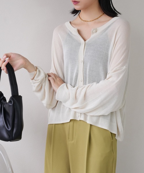 IAMUSE（アイアミューズ）の「シアーカーディガン S0846【IAMUSE】（カーディガン/ボレロ・レディース・ブラック/パープル/オフホワイト・FREE）」の11枚目の写真