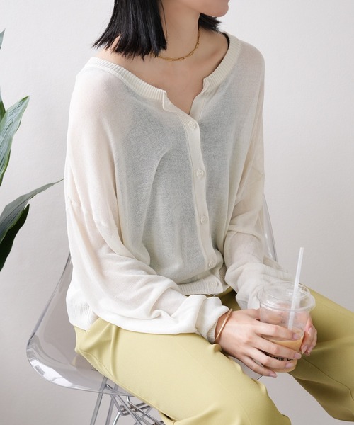 IAMUSE（アイアミューズ）の「シアーカーディガン S0846【IAMUSE】（カーディガン/ボレロ・レディース・ブラック/パープル/オフホワイト・FREE）」の12枚目の写真