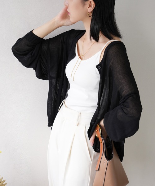 IAMUSE（アイアミューズ）の「シアーカーディガン S0846【IAMUSE】（カーディガン/ボレロ・レディース・ブラック/パープル/オフホワイト・FREE）」の14枚目の写真