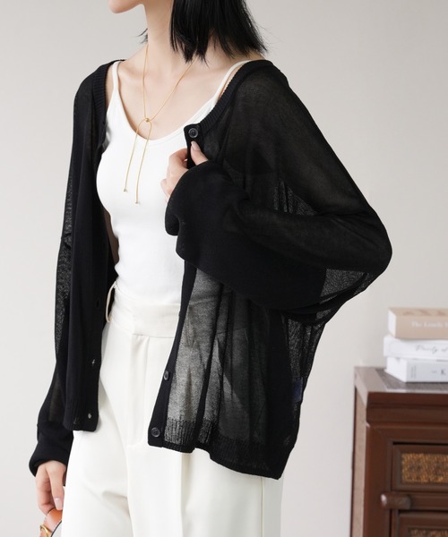 IAMUSE（アイアミューズ）の「シアーカーディガン S0846【IAMUSE】（カーディガン/ボレロ・レディース・ブラック/パープル/オフホワイト・FREE）」の15枚目の写真