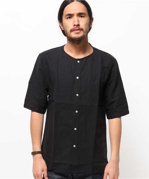 RAGEBLUE（レイジブルー）の「ノーカラーシャツカーデ5分袖/564686（シャツ/ブラウス・メンズ・ブラック/ホワイト/グリーン・LARGE/MEDIUM）」の6枚目の写真