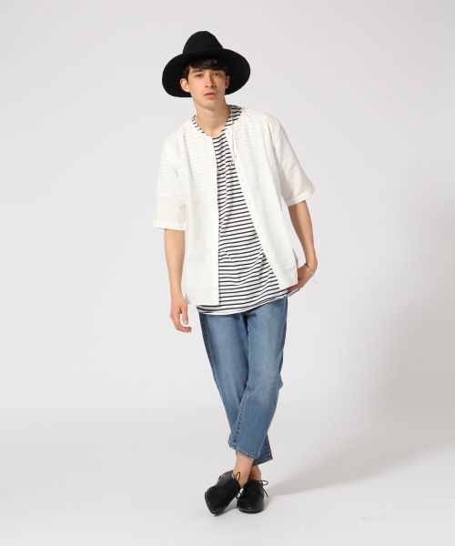 RAGEBLUE（レイジブルー）の「ノーカラーシャツカーデ5分袖/564686（シャツ/ブラウス・メンズ・ブラック/ホワイト/グリーン・LARGE/MEDIUM）」の18枚目の写真